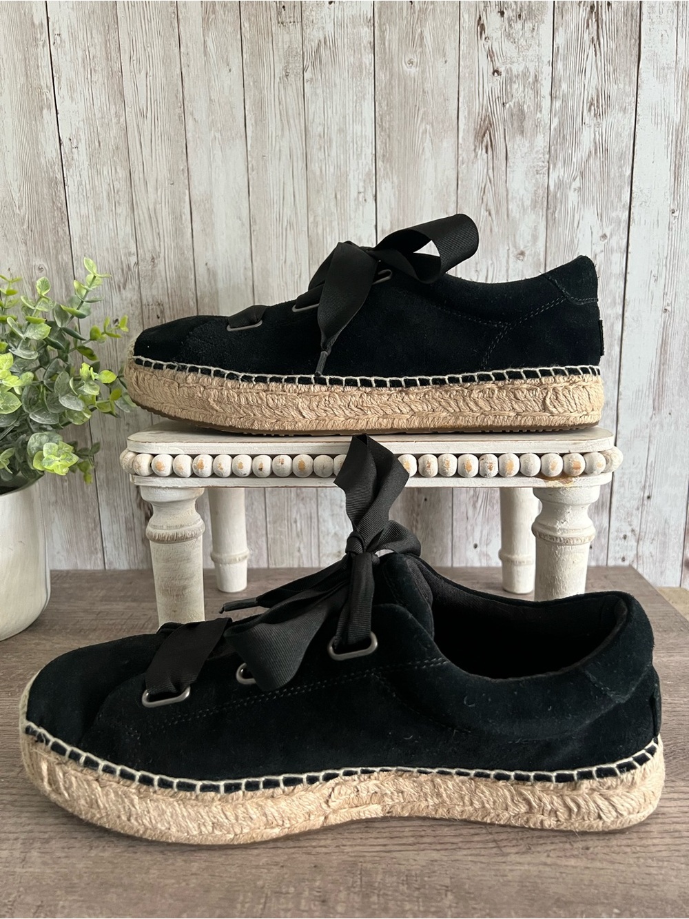 UGG Brianna Black Suede Espadrille Platform Sneakers Size 10 - Picture 2 of 6